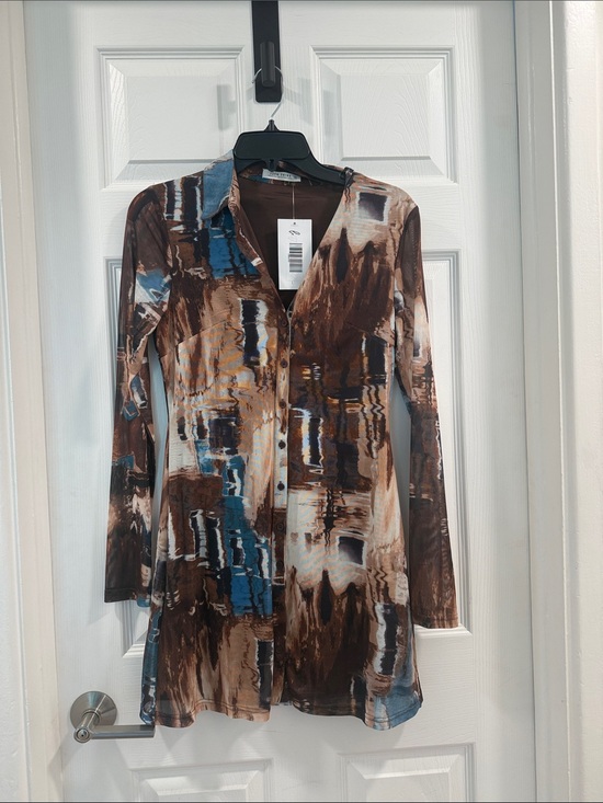 12th Tribe Dresses & Skirts - 12th Tribe Brown & Blue Abstract Button-Front Blazer
